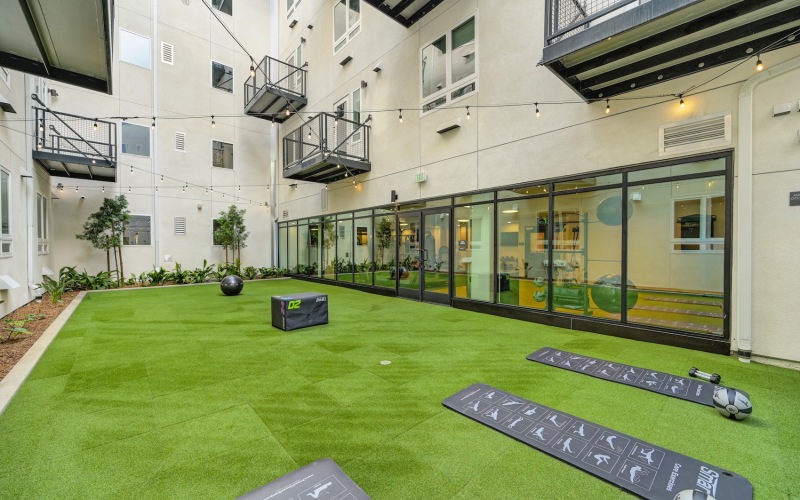 outside workout area on green turf